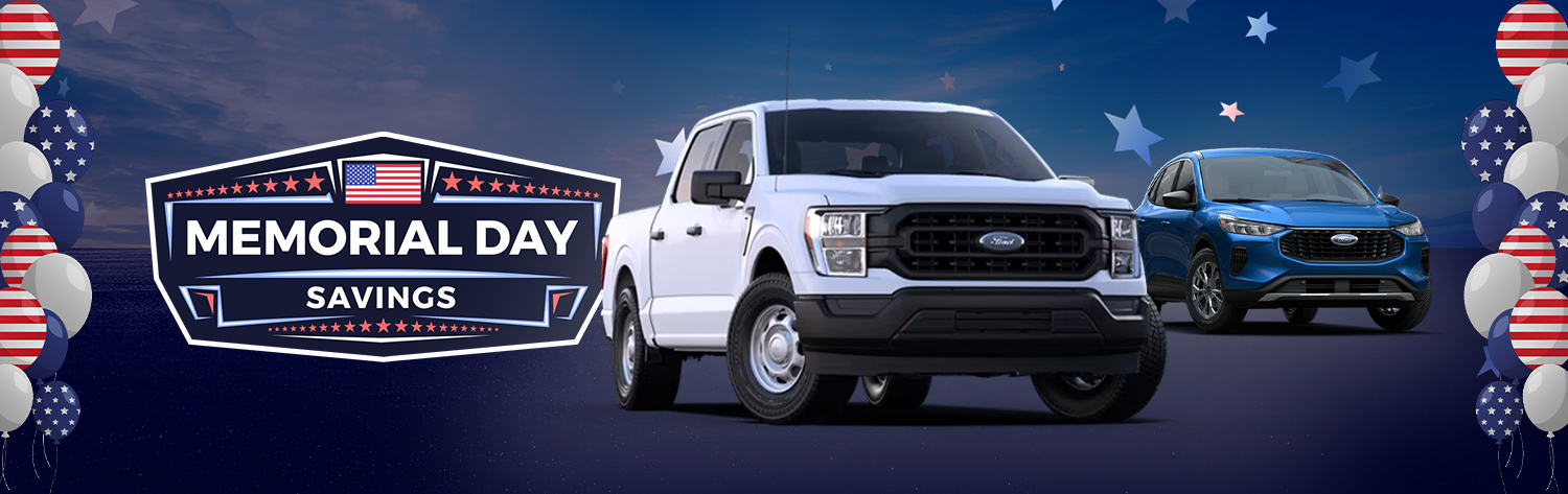 Memorial Day Savings | Ford Car Lineup on an Americana Background